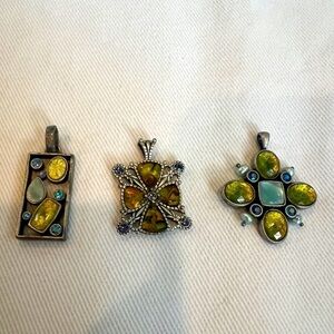 3 Lia Sophia mother of pearl and rhinestones necklace slides pendants